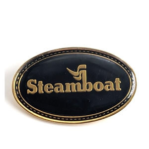 VTG Steamboat Ski Resort Colorado Black Gold Tone Enamel Pin Ski Skiing Souvenir